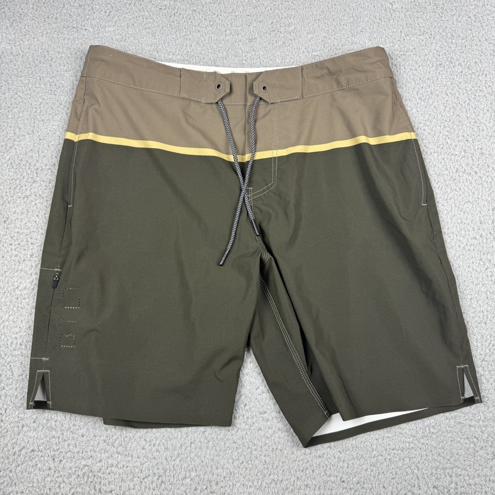 BYLT Swim Trunks Mens Large Unlined Coastal Board Shorts Brown Green Premium